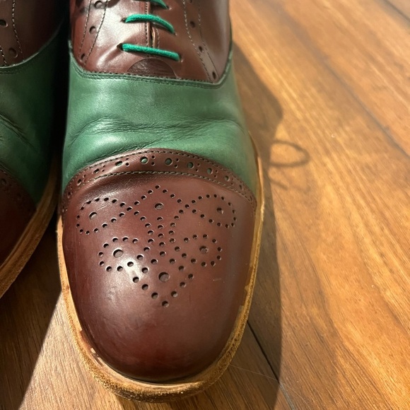 Undandy Leather Wingtip Oxford Dress Shoes Size 44 Brown Green w Matching Laces - Picture 3 of 13
